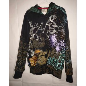 Ruthless Art brand zip-up hoodie Dragon multi-color graphic designs embellishmen
